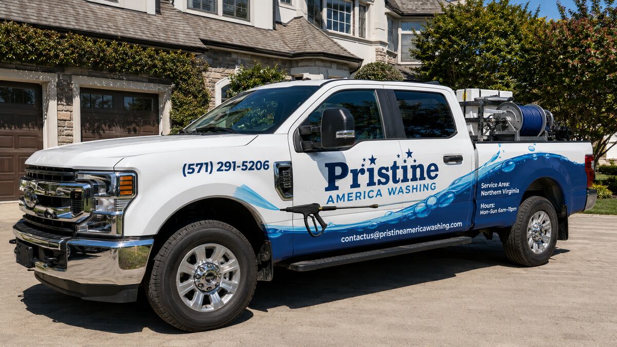 Pristine America Washing branded service truck in Northern Virginia